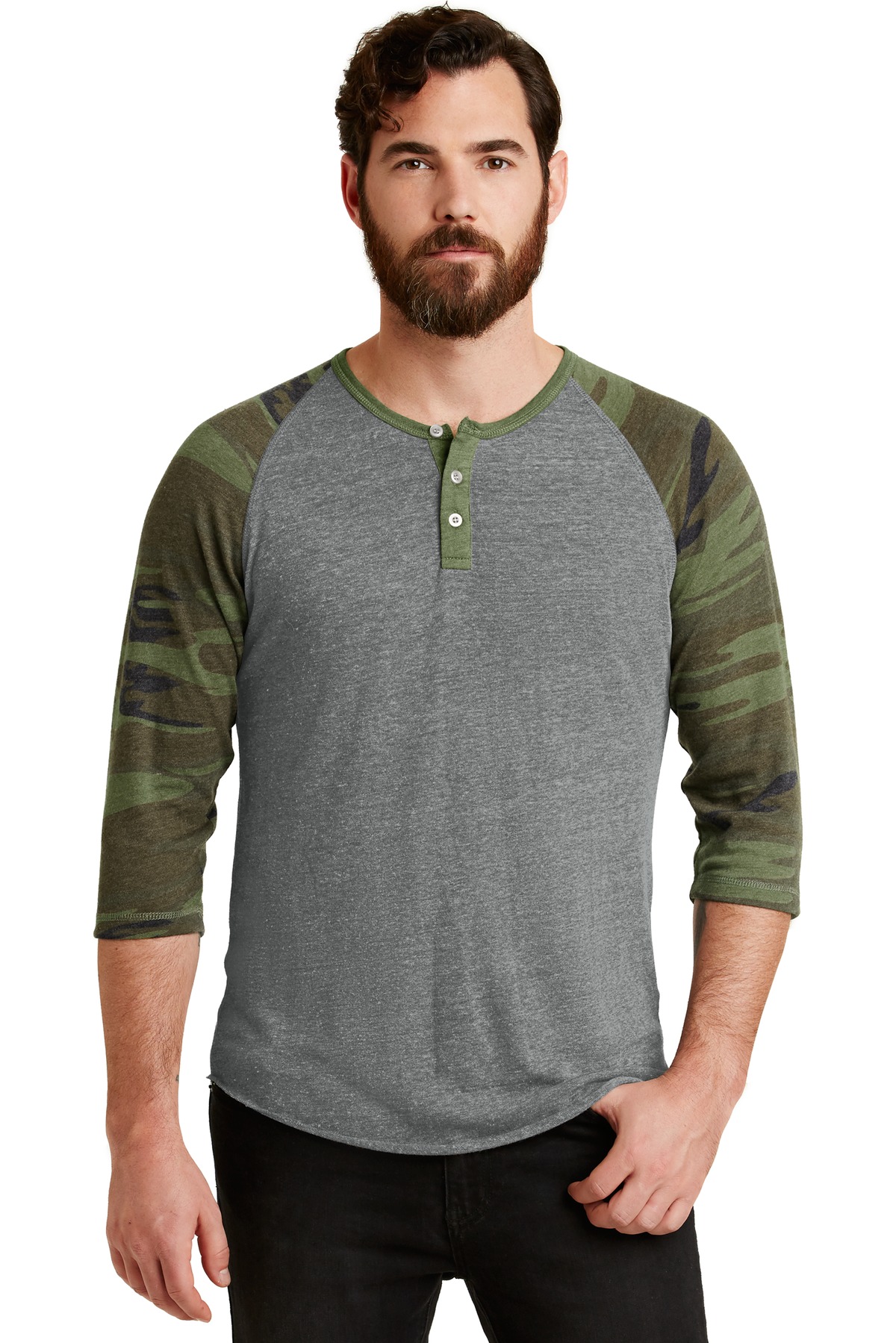 Alternative Apparel AA1989 DISCONTINUED Eco-Jersey 3/4-Sleeve Raglan Henley