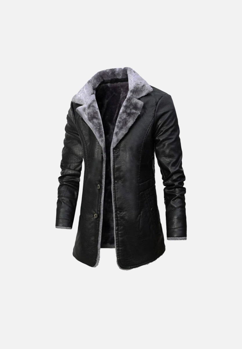 BJM109 Caldwell Black Leather Fur Trench Coat