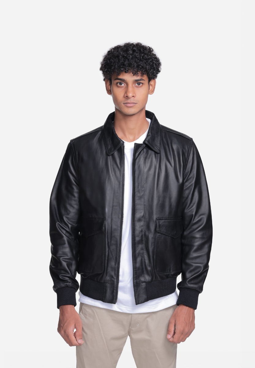 BJM114 Anderson Black A2 Military Flight Leather Jacket