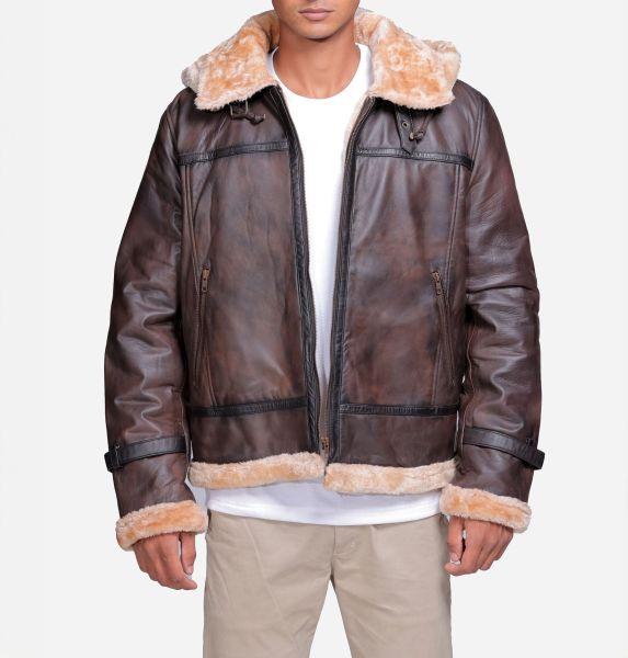 BJM115 Delaney B3 Brown Leather Bomber Jacket