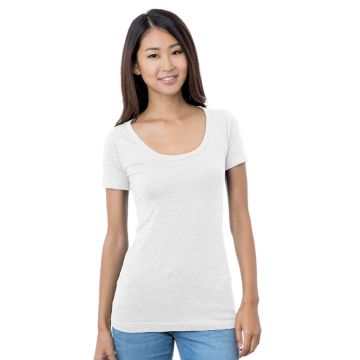 Bayside BA3405 Junior's 4.2 oz., Fine Jersey Wide Scoop Neck T-Shirt - WHITE