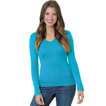 Bayside BA3415 Junior's 4.2 oz. Fine Jersey Long-Sleeve V-Neck T-Shirt