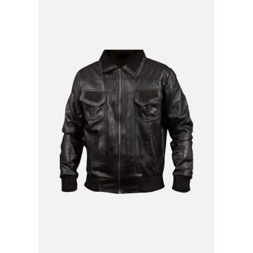 BJM112 Woodring Black MA-2 Aviator Leather Bomber Jacket