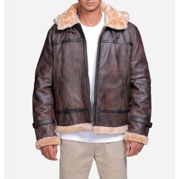 BJM115 Delaney B3 Brown Leather Bomber Jacket