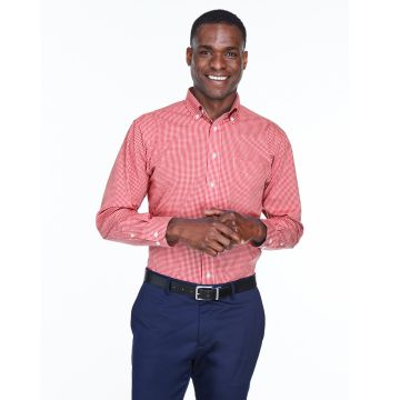 Devon & Jones D640 Men's Crown Collection? Gingham Check Woven Shirt - RED