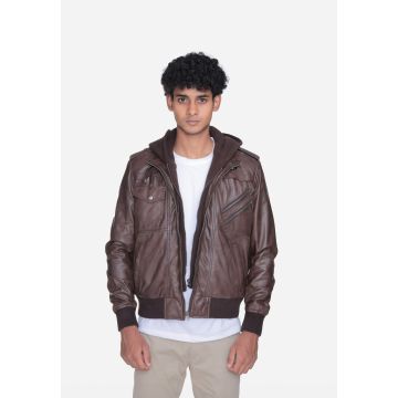 BJM108 Zoghby Brown Leather Bomber Jacket - Brown
