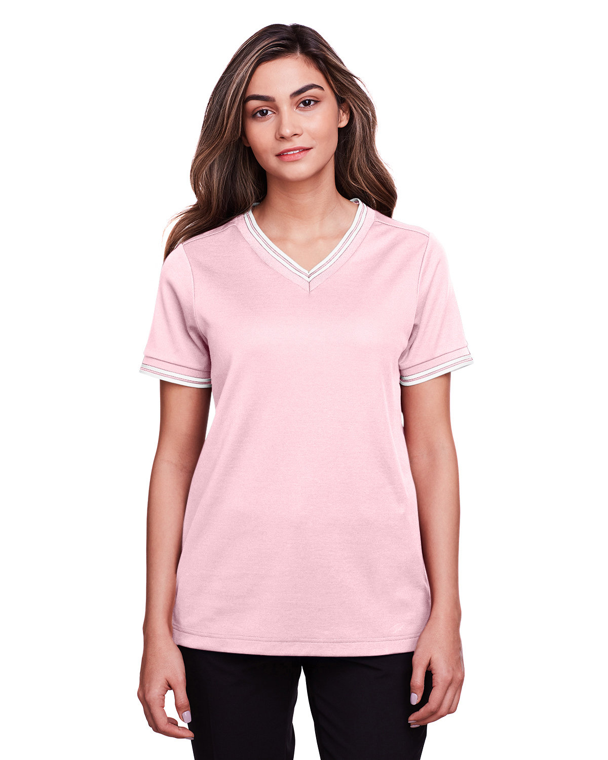 Devon & Jones DG20CW CrownLux Performance Women's Plaited Tipped V-Neck Top
