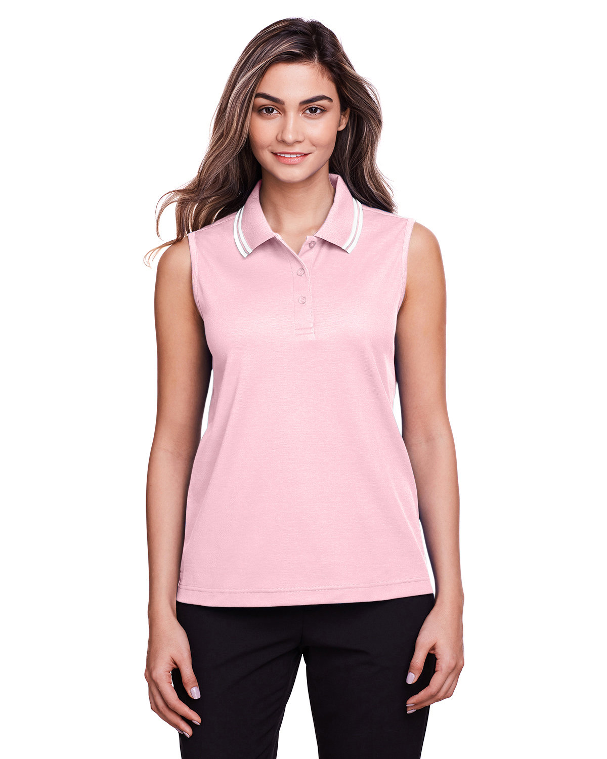 Devon & Jones DG20SW CrownLux Performance Women's Plaited Tipped Sleeveless Polo