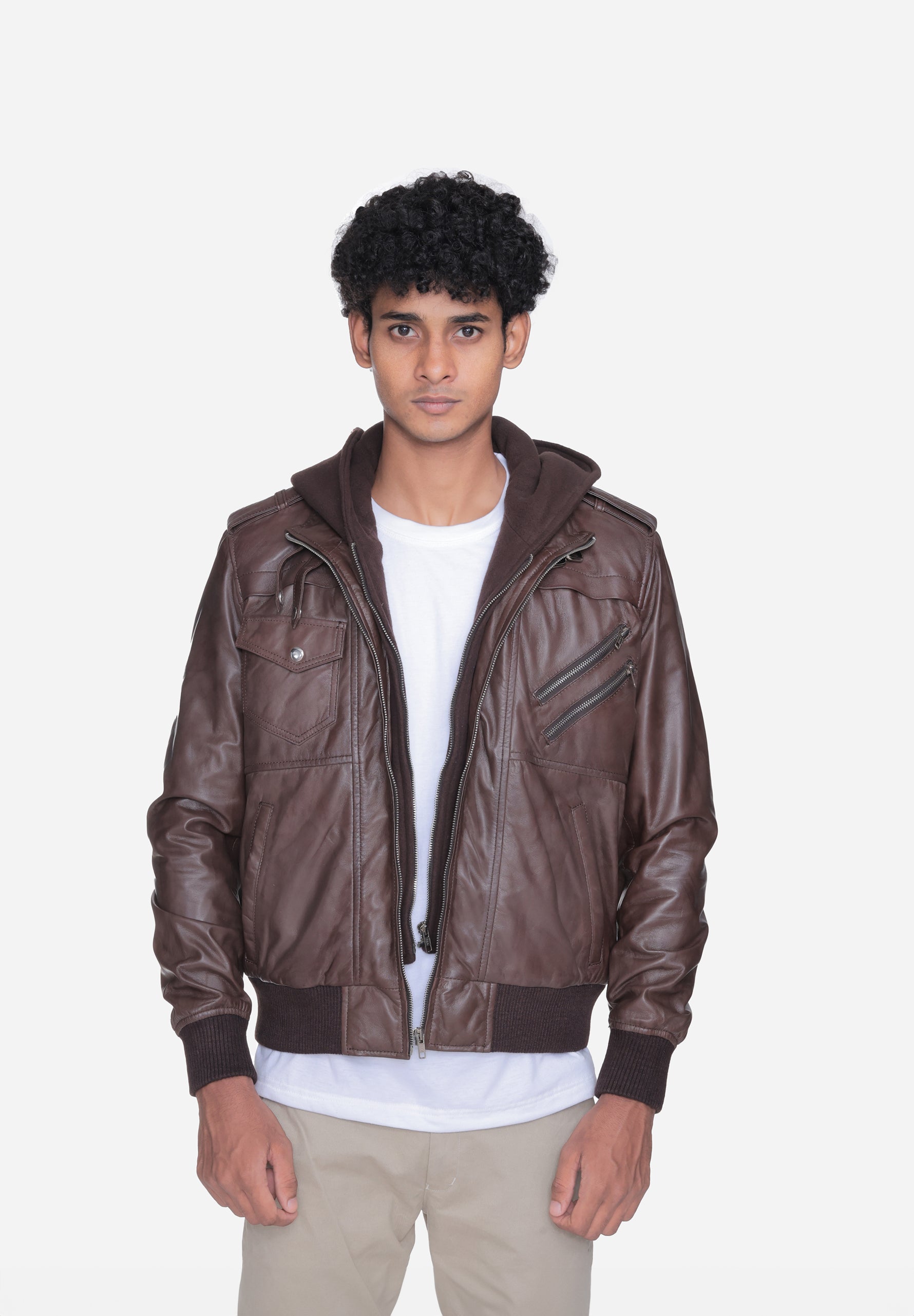 BJM108 Zoghby Brown Leather Bomber Jacket